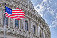 Photo of the US Capitol with the flag flying