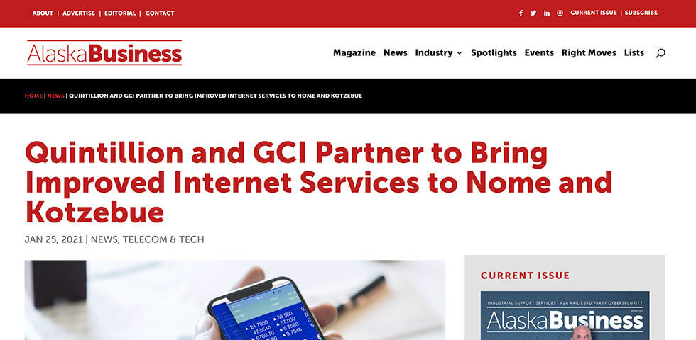 Quintillion and GCI partner to bring improved internet services to Nome and Kotzebue screenshot