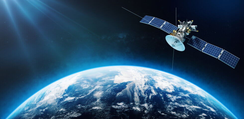 Satellite orbiting the earth and collecting data