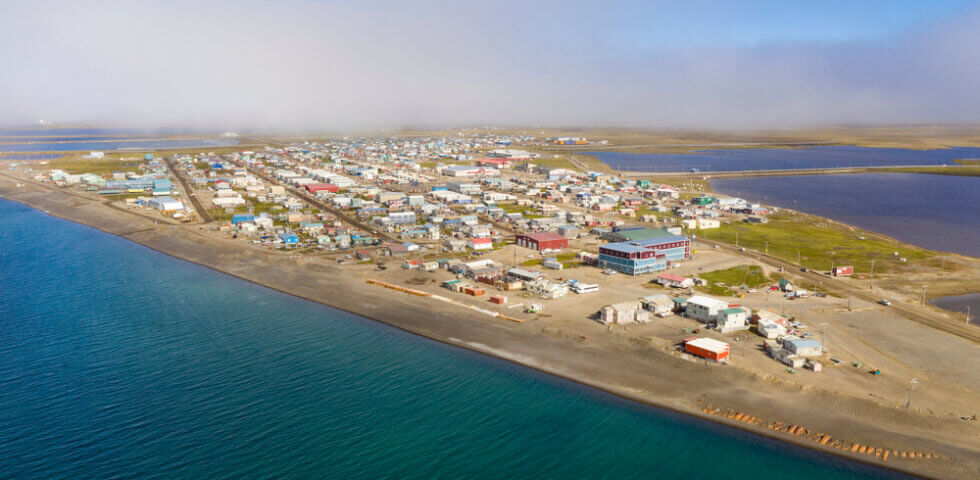 Aerial view of Utqiagvik on the North Slope of Alaska where Quintillion is bringing improved broadband access